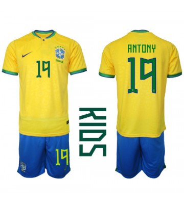 Brasilien Antony #19 Hemmaställ Barn VM 2022 Kortärmad (+ Korta byxor)